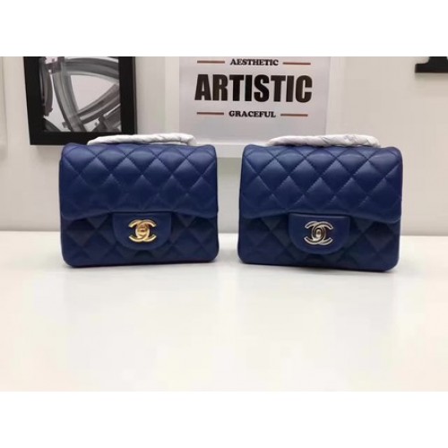 Torebka Chanel Classic MINI Flap Bag z oryginalnej skóry owczej A1115 w kolorze niebieskim