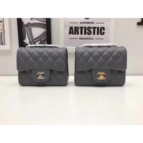 Torebka Chanel Classic MINI Flap Bag z oryginalnej skóry owczej A1115 w kolorze szarym
