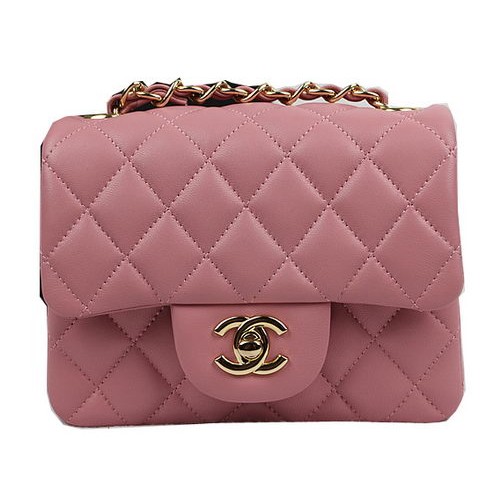 Torebka Chanel Classic MINI z klapką, różowa, oryginalna skóra owcza, CF1115, złota