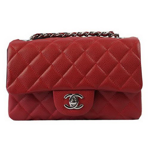Torebka Chanel Classic MINI Flap Bag Red Cannage Pattern CF1119 Silver