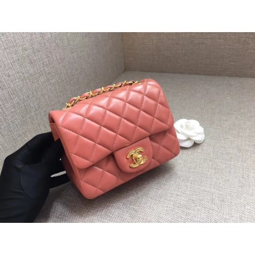 Torebka Chanel Classic MINI Flap Bag oryginalna skóra owcza A1115 łańcuszek w kolorze różowego złota