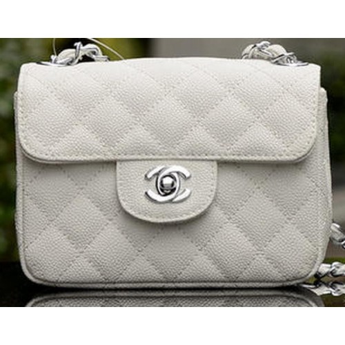 Torebka Chanel Classic MINI Flap Bag White Cannage Pattern A1115 Silver