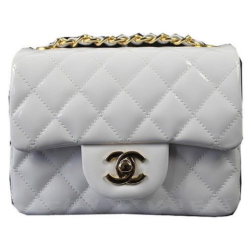 Torebka Chanel Classic MINI z klapką, biała, oryginalna, lakierowana, CF1115, złota