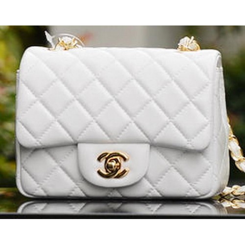 Torebka Chanel Classic MINI Flap Bag z białej owczej skóry A37585 Gold