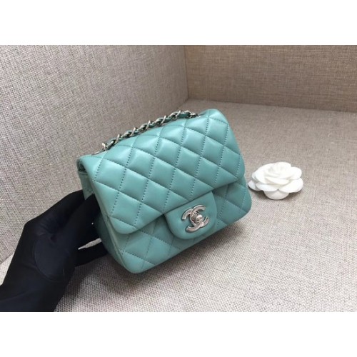 Torebka Chanel Classic MINI Flap Bag oryginalna skóra owcza A1115 Jasnoniebieski srebrny łańcuszek