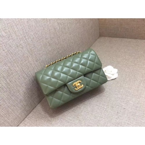 Torebka Chanel Classic MINI Flap Bag oryginalna skóra owcza A1116 zielono-złoty łańcuszek