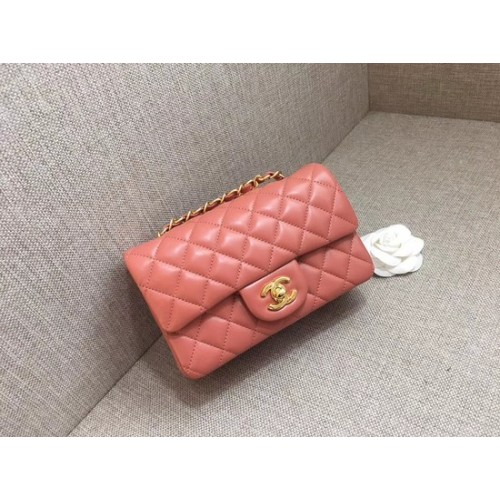 Torebka Chanel Classic MINI Flap Bag oryginalna skóra owcza A1116 z łańcuszkiem w kolorze różowego złota