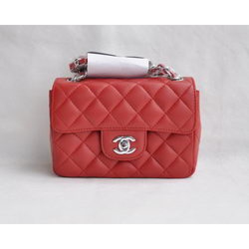 Torebka Chanel Classic Red Lambskin Silver Chain Quilted Flap Bag 1115