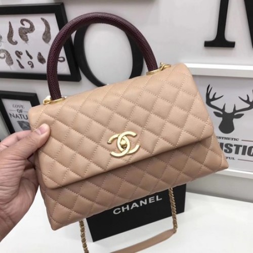 Torebka Chanel Classic Red z uchwytem u góry, morelowa, oryginalna, skórzana, A92991, złota