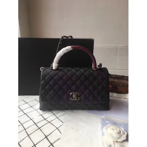 Torebka Chanel Classic Red z uchwytem u góry, czarna, oryginalna, skórzana, A92292, srebrna