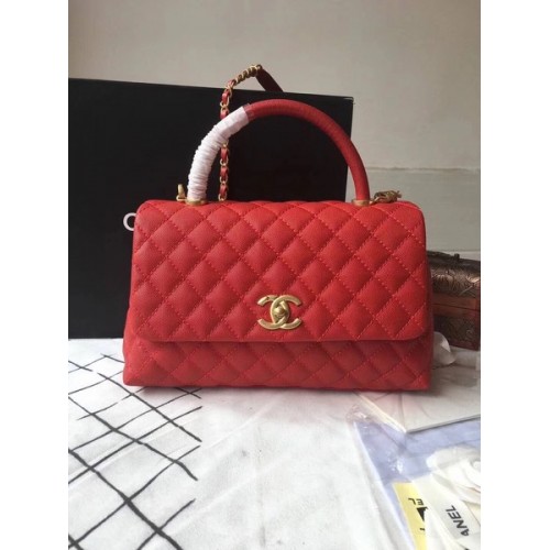 Torebka Chanel Classic Red z uchwytem u góry, czerwona, oryginalna, skórzana, A92292, złota