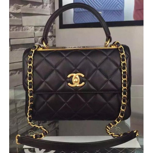 Torebka Chanel Classic Top Flap Bag z czarnej, oryginalnej skóry A98079 w kolorze złotym