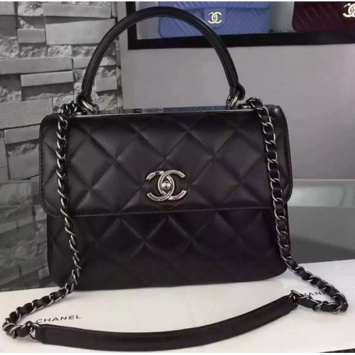 Torebka Chanel Classic Top Flap Bag z czarnej, oryginalnej skóry A98079 w kolorze srebrnym