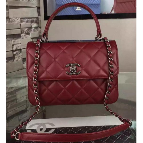 Torebka Chanel Classic Top Flap Bag Burgundowa Oryginalna Skóra A98079 Srebrna