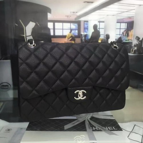 Torebka Chanel Classic Flap Bag z oryginalnej skóry jelenia CHA5212 w kolorze czarnym
