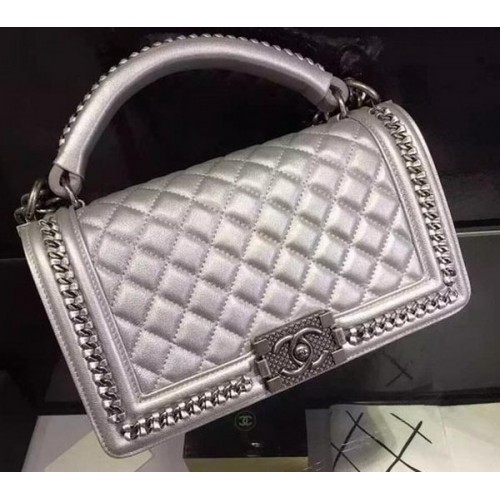 Torebka Chanel Classic Top Flap Bag z oryginalnej skóry A90095 w kolorze srebrnym