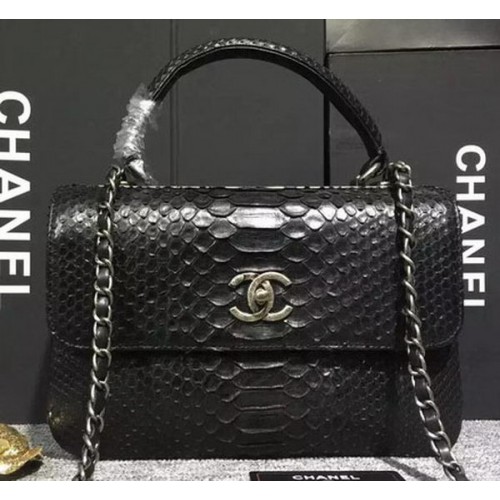 Torebka Chanel Classic Top Flap Bag z oryginalnej skóry węża A90095 w kolorze czarnym
