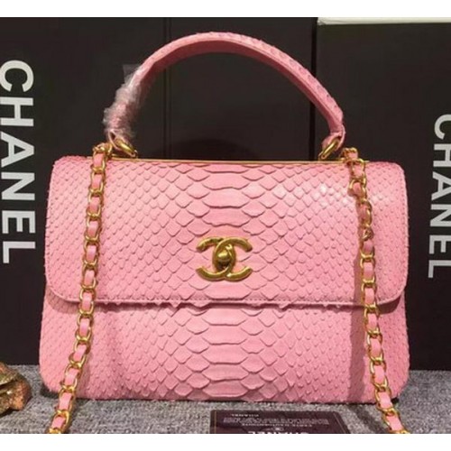 Torebka Chanel Classic Top Flap Bag z oryginalnej skóry węża A90095 w kolorze różowym