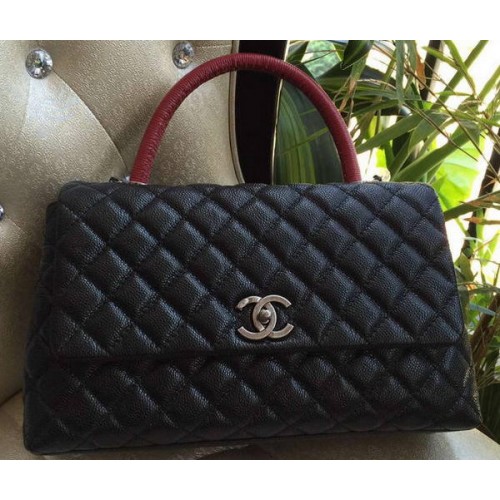 Torebka Chanel Classic z uchwytem u góry, oryginalny wzór Cannage, A95168, czarno-czerwona