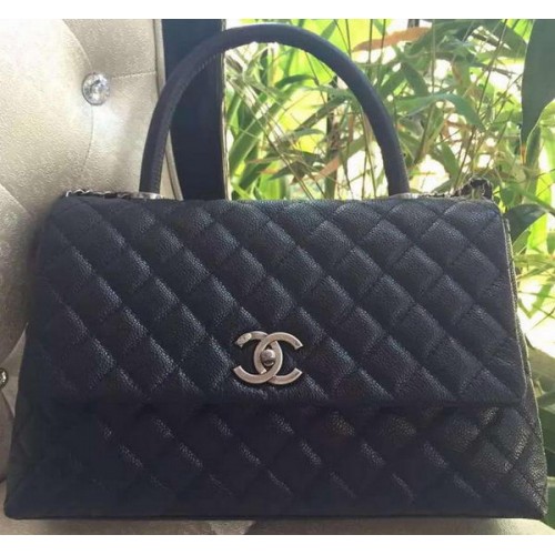 Torebka Chanel Classic z uchwytem u góry, oryginalny wzór Cannage A95168, czarna