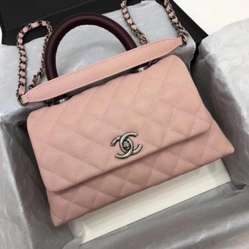 Torebka Chanel Classic z uchwytem u góry, różowa, wzór Cannage, A92290, czerwona