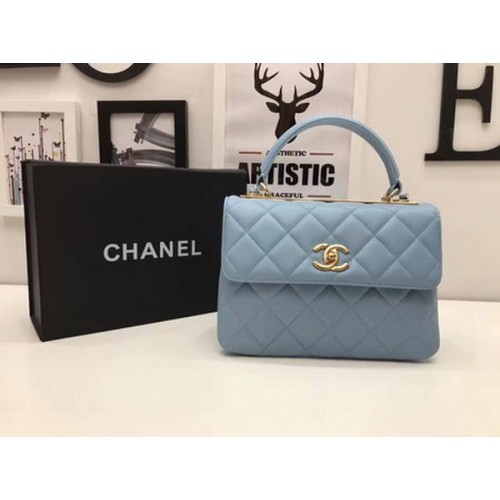 Torebka Chanel Classic z uchwytem u góry, skóra owcza CHA2371, SkyBlue