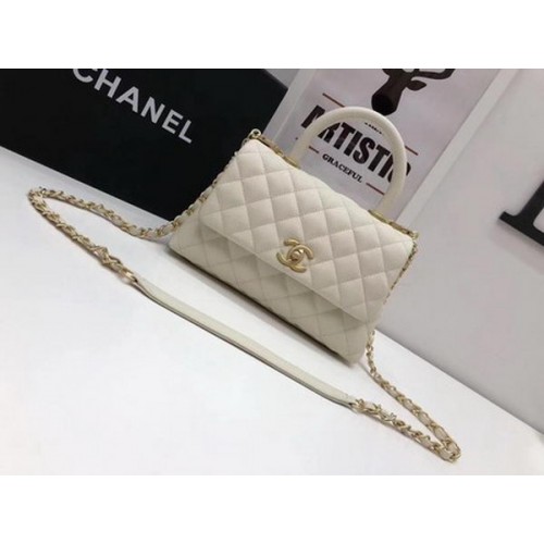 Torebka Chanel Classic z uchwytem u góry, biała, wzór Cannage, A92290, złota