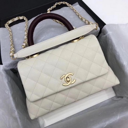 Torebka Chanel Classic z uchwytem u góry, biała, wzór Cannage, A92290, wino