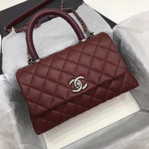 Torebka Chanel Classic Top Handle z wzorem Wine Cannage A92290 w kolorze srebrnym
