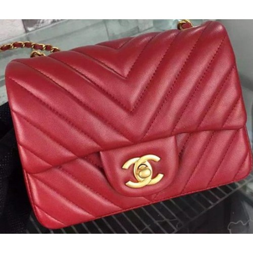 Torebka Chanel Classic mini Flap Bag Chevron Sheepskin Leather A68748 Burgundy