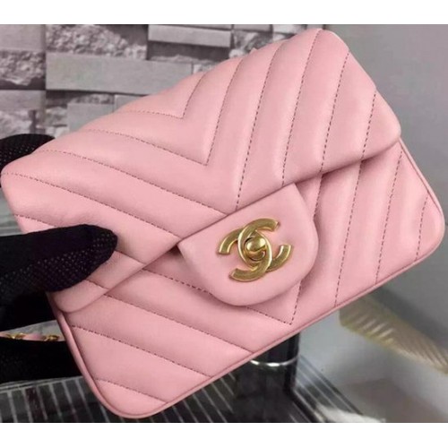 Torebka Chanel Classic mini Flap Bag Chevron Sheepskin Leather A68748 Pink
