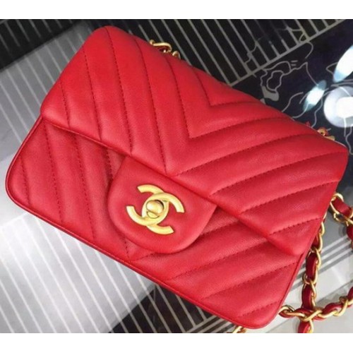 Torebka Chanel Classic mini Flap Bag Chevron Sheepskin Leather A68748 Red