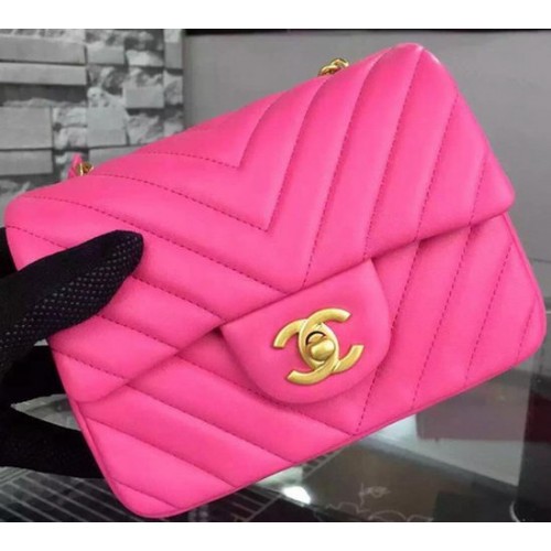 Torebka Chanel Classic mini Flap Bag Chevron Sheepskin Leather A68748 Rose