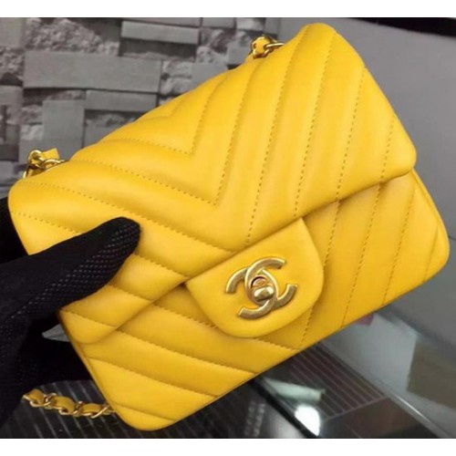 Torebka Chanel Classic mini Flap Bag Chevron Sheepskin Leather A68748 Yellow
