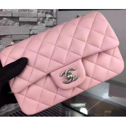Torebka Chanel Classic mini Flap Bag Pink Sheepskin Leather A67350 Silver