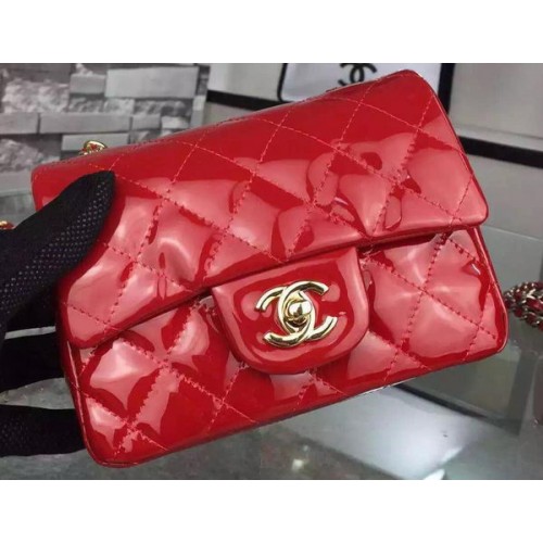 Torebka Chanel Classic mini Flap Bag w kolorze czerwonym, oryginalna, lakierowana skóra CF7171, złota