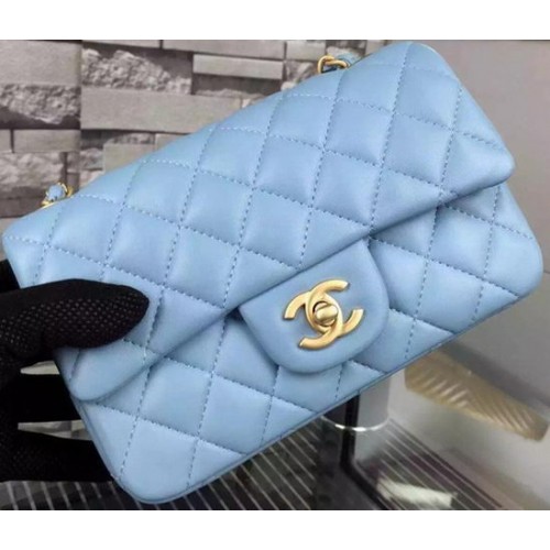 Torebka Chanel Classic mini Flap Bag SkyBlue Sheepskin Leather A67350 Gold