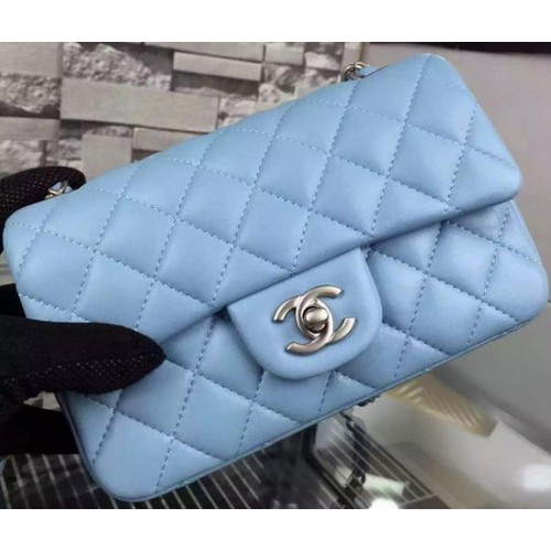 Torebka Chanel Classic mini Flap Bag SkyBlue Sheepskin Leather A67350 Silver