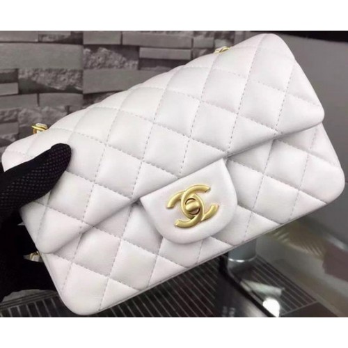 Torebka Chanel Classic mini Flap Bag z białej skóry owczej A67350 Gold