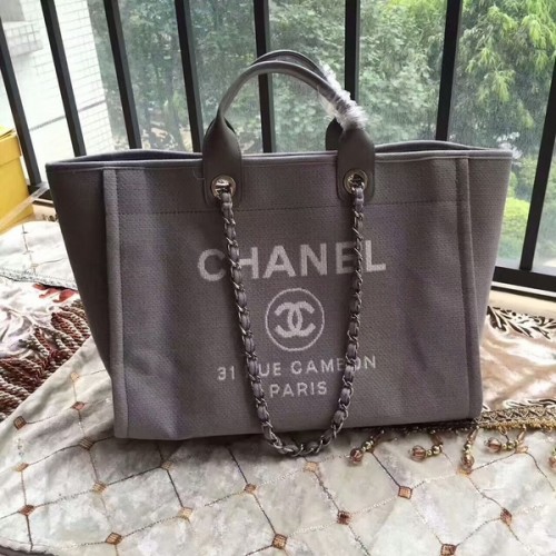 Torba Chanel Deauville, oryginalna, płócienna, skórzana, A68047-11