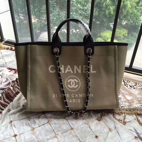 Torba Chanel Deauville, oryginalna, płócienna, skórzana, A68047-14