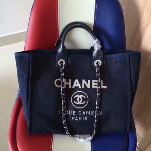 Torba Chanel Deauville, oryginalna, płócienna, skórzana, A68047-7