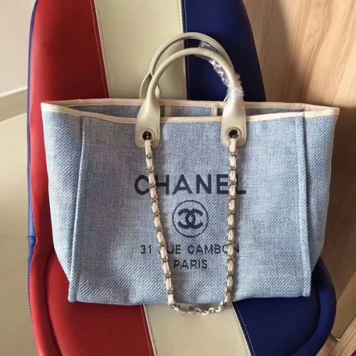 Torba Chanel Deauville, oryginalna, płócienna, skórzana, A68047-8