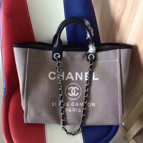 Torba Chanel Deauville, oryginalna, płócienna, skórzana, A68047-9