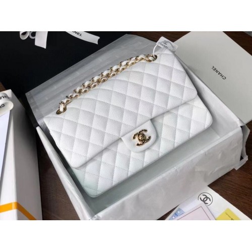 Torebki Chanel Double Flaps Original White Caviar Leather A36097 Gold
