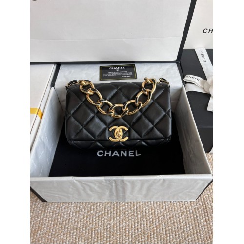 TOREBKA CHANEL FLAP BAG Lambskin Gold-Tone Metal AS3366 czarna