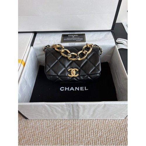 TOREBKA CHANEL FLAP BAG Lambskin Gold-Tone Metal AS3375 czarna