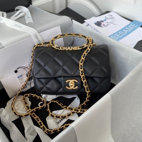 TOREBKA CHANEL FLAP BAG Lambskin Gold-Tone Metal AS3451 czarna