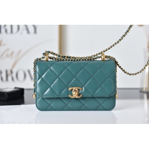 Torebka Chanel Flap Lambskin mini na ramię AS2615 zielona