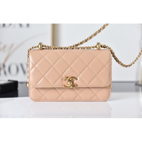 Torebka Chanel Flap Lambskin mini na ramię AS2615 różowa
